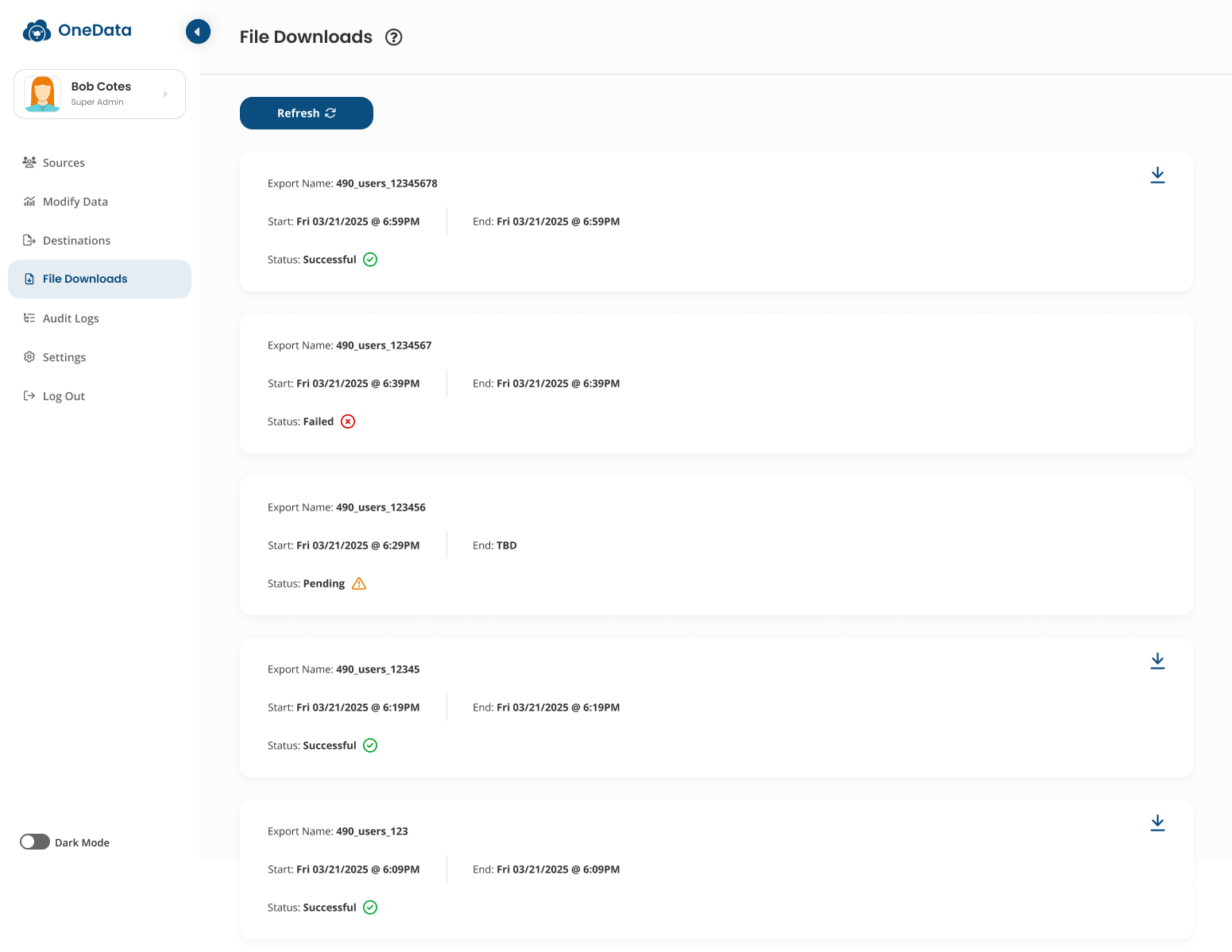 ClassLink OneData File Downloads interface